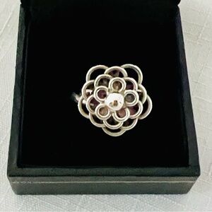 Sterling Silver Floral Ring ~ Adjustable / Stamped